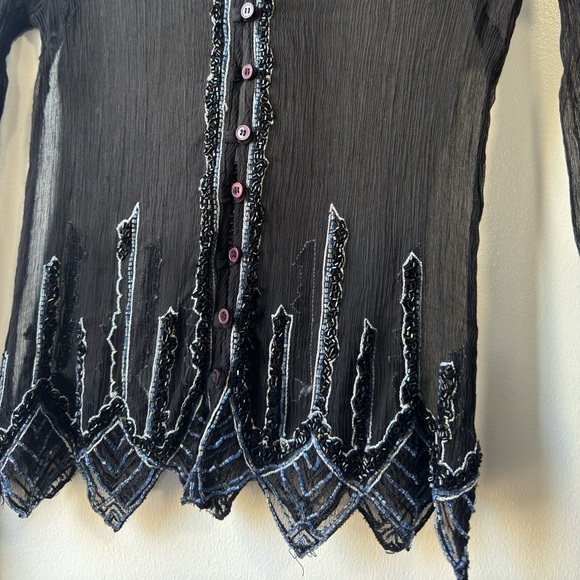 Vintage For Joseph Sheer Embellished Silk Top Sz S - Picture 5 of 16